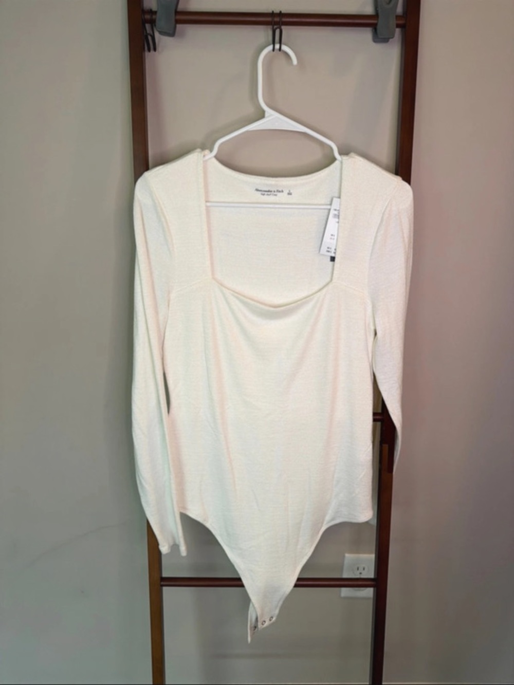 Abercrombie & Fitch Ivory Square Neck Long Sleeve Bodysuit